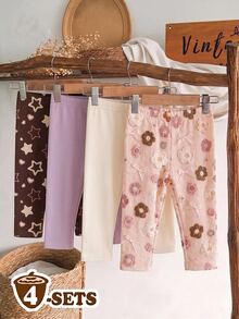 SHEIN Baby Girl 3pcs Floral Print Leggings - White - View 3