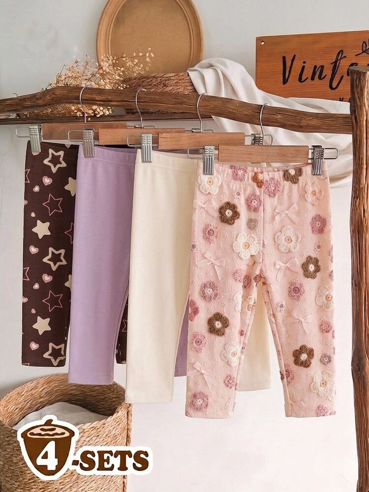 Baby Girl 3pcs Floral Print Leggings - White - View 3