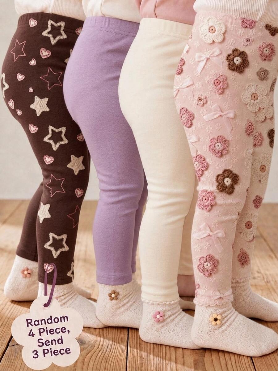 SHEIN Baby Girl 3pcs Floral Print Leggings - White - View 1