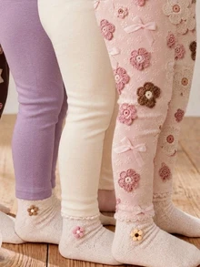 SHEIN Baby Girl 3pcs Floral Print Leggings - White - View 4