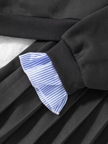 SHEIN Elladie kids 青少年女孩長袖抓絨秋季套裝 連帽衫與運動衫套裝，青少年女孩深灰色保暖內裡兩件套，秋冬休閒長褲 - 彩色 - 查看 4