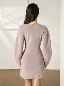 Heiryn Women Sweater Dresses - Baby Pink - View 5