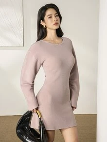 Heiryn Women Sweater Dresses - Baby Pink - View 6