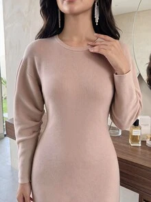 Heiryn Women Sweater Dresses - Baby Pink - View 2