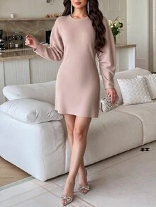 Heiryn Women Sweater Dresses - Baby Pink - View 1