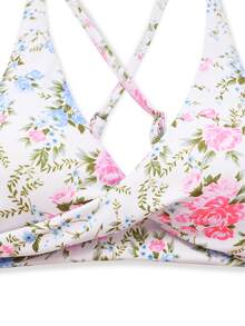 SHEIN Sovereign Charm 女款花卉印花交叉背運動內衣 - 彩色 - 查看 6