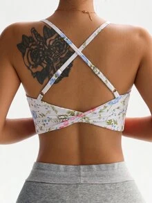 SHEIN Sovereign Charm 女款花卉印花交叉背運動內衣 - 彩色 - 查看 4