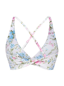 SHEIN Sovereign Charm 女款花卉印花交叉背運動內衣 - 彩色 - 查看 5