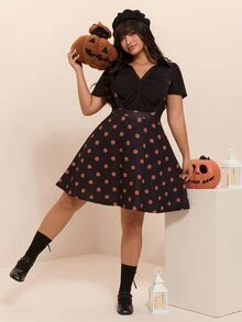 CovetEZ 秋冬萬聖節可愛南瓜圖案休閒大尺碼女款吊帶裙 - 彩色 - 查看 7