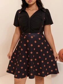 CovetEZ 秋冬萬聖節可愛南瓜圖案休閒大尺碼女款吊帶裙 - 彩色 - 查看 4