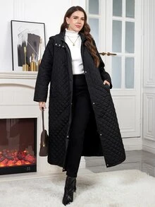 Reflora Plus Size Women's Long Black Padded Coat With Hood And Pockets, Versatile For Daily Wear And Outings Family Vacation Hiking Winter Capsule - Black - View 6