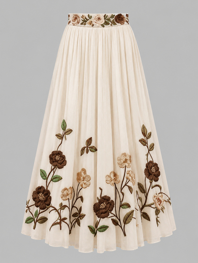 GlowEve Women's Daily Vacation White Floral Pattern Skirt, Summer New Style, Elastic Waist, Vacation, Women's Charming Elegant Skirt, Women's Island Beach Vacation Skirt, Graduation Season, Fashion Casual Commuter Wear, Business Office Wear, Multi-Functional And Fashionable Daily Casual Wear, Urban Teacher Professional