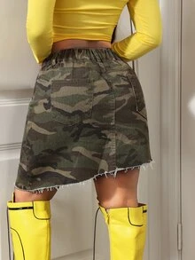 BamGleam Casual Denim Skirt For Women - Army Green - View 2