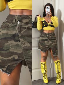 BamGleam Casual Denim Skirt For Women - Army Green - View 1