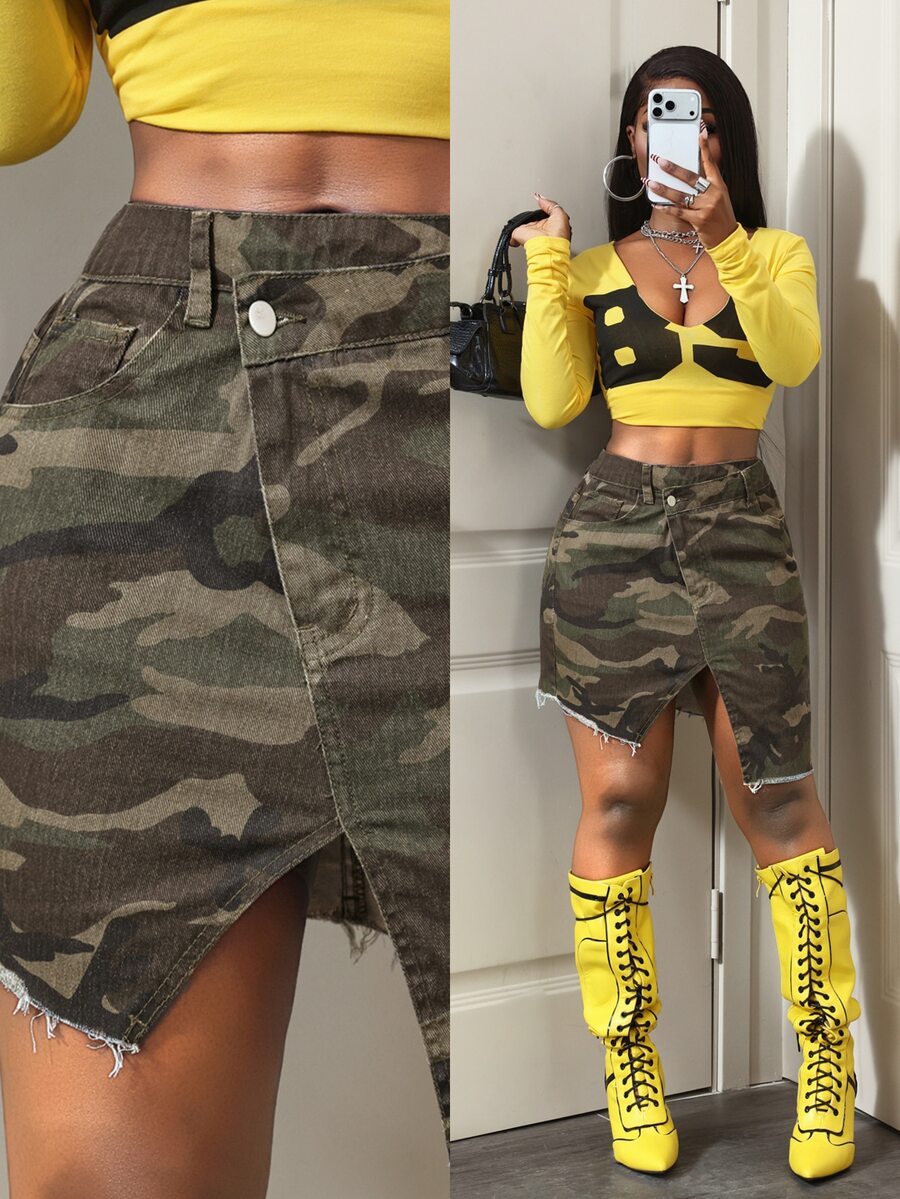 BamGleam Casual Denim Skirt For Women - Army Green - View 1