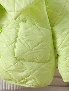 1 件女童休闲超大绗缝加厚外套，配围巾，霓虹绿格子，冬季 - 綠色 - 查看 6