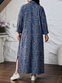 Lacomfia Plus Allover Print Notched Neckline Dress - Multicolor - View 2