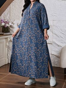 Lacomfia Plus Allover Print Notched Neckline Dress - Multicolor - View 3