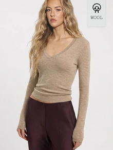 ATUI Studio Autumn Casual Versatile Solid Color Slim Fit Sweater Brunch Beige - Multicolor - View 4