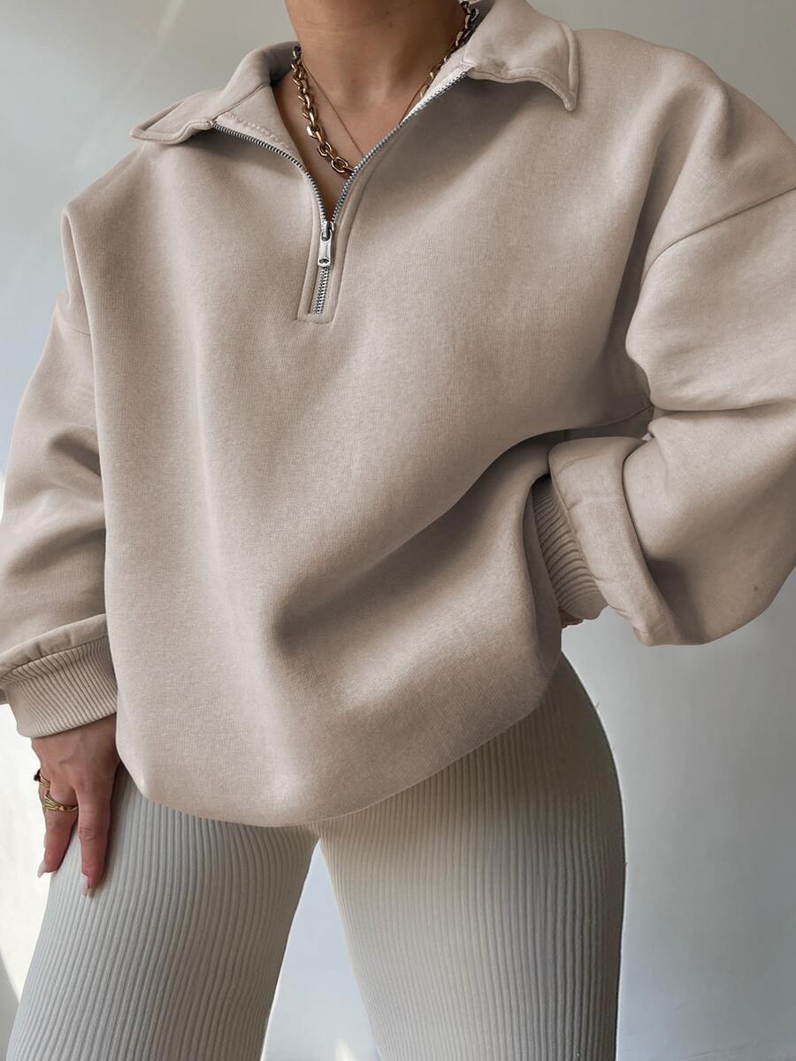 INAWLY Plus Size Loose Fit Solid Color Drop Shoulder Casual Sweatshirt, Autumn/Winter Graduation, Teachers For Women, Back To School Pullover Fall - Apricot - View 1