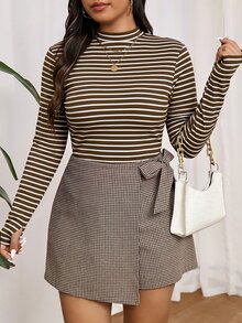 Lounesse 法式休閒軟挺修身純色立領長袖T恤 棕色打底衫 早午餐 正式場合 辦公室 秋季 - 彩色 - 查看 5