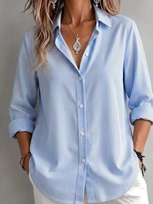 Linhara Plus Size Women's Striped Casual Daily Wear Shirt - Blue - View 1