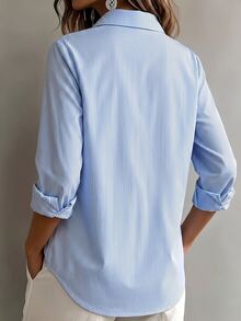 Linhara Plus Size Women's Striped Casual Daily Wear Shirt - Blue - View 2