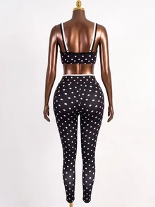 Sirith Polka Dot Colorblock Trim Camisole Fitness Set, High Waist Butt Lifting Yoga Pants 2 Pieces Set - Multicolor - View 8