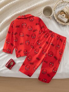 SHEIN Autumn/Winter Thin Knit Milk Silk Double-Brushed Flame-Retardant Fabric Baby Boy Hot-Selling Digital Print Pattern Top And Bottom Set, Button-Front Long Sleeve Long Pants 2-Piece Pajamas Loungewear - Multicolor - View 3