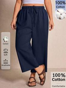 SHEIN Frenchy Casual Minimalist Navy Blue Plus Size Pants Fall - Navy Blue - View 1