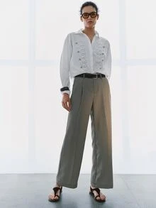 MOTF PREMIUM MINIMALIST FRENCH PLAID PRINT STRAIGHT LEG ANKLE PANTS WITH BELT - Black and White - View 5
