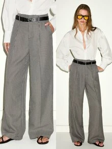 MOTF PREMIUM MINIMALIST FRENCH PLAID PRINT STRAIGHT LEG ANKLE PANTS WITH BELT - Black and White - View 9