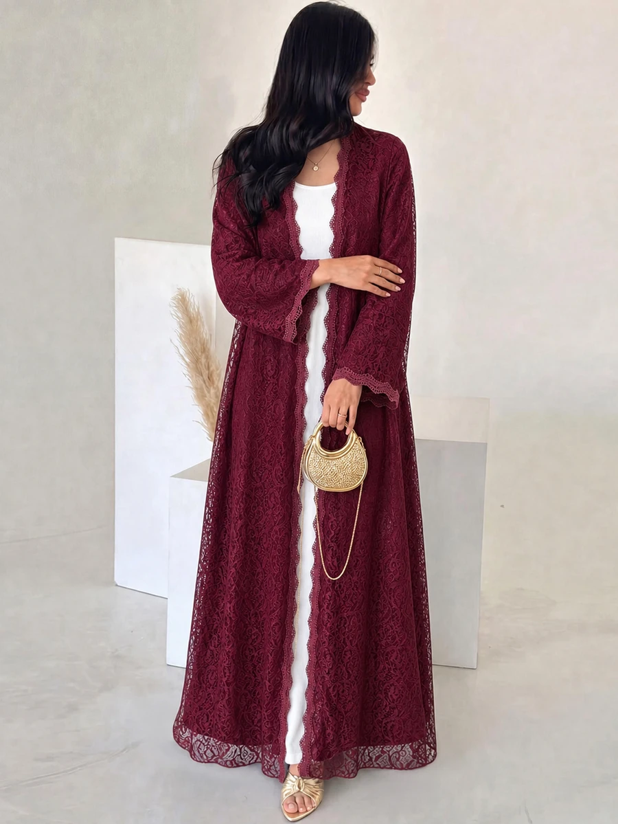 Yasmyna Women's Lace Patchwork Casual Modest Elegant Party Christening Guest Formal Abaya Winter - Pink - View 1