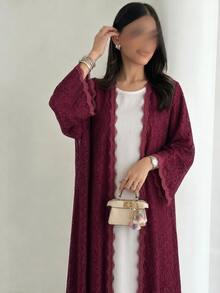 Yasmyna Women's Lace Patchwork Casual Modest Elegant Party Christening Guest Formal Abaya Winter - Pink - View 3