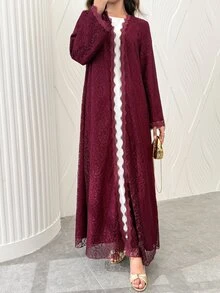 Yasmyna Women's Lace Patchwork Casual Modest Elegant Party Christening Guest Formal Abaya Winter - Pink - View 6