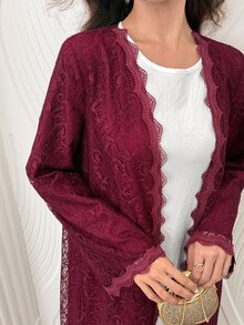 Yasmyna Women's Lace Patchwork Casual Modest Elegant Party Christening Guest Formal Abaya Winter - Pink - View 5