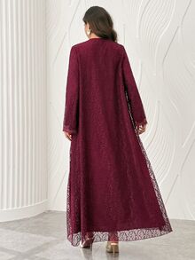 Yasmyna Women's Lace Patchwork Casual Modest Elegant Party Christening Guest Formal Abaya Winter - Pink - View 2