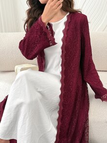 Yasmyna Women's Lace Patchwork Casual Modest Elegant Party Christening Guest Formal Abaya Winter - Pink - View 7