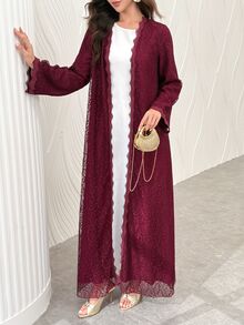 Yasmyna Women's Lace Patchwork Casual Modest Elegant Party Christening Guest Formal Abaya Winter - Pink - View 9