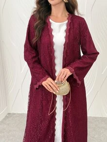 Yasmyna Women's Lace Patchwork Casual Modest Elegant Party Christening Guest Formal Abaya Winter - Pink - View 8