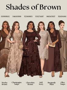 Reflora Plus Size Elegant Party Formal Dinner Evening Sequin Patchwork Dress Wedding Brown Autumn - Brown - View 11