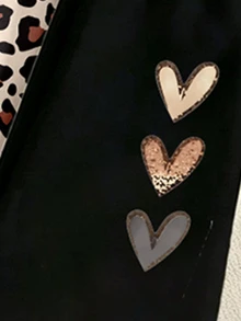 3 Sets Young Girls Fall Outfits Leopard Heart Bow Letter Print Crew Neck Sweatshirt & Leggings Set, Fall Clothes - Multicolor - View 5