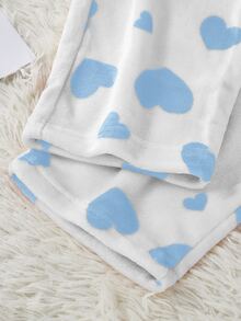 SHEIN Set Piyama Flanel Motif Hati Lengan Panjang & Celana Panjang - Biru - View 5