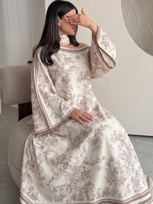 Yasmyna 女士春夏提花数码印花长袖不对称领A字优雅浪漫土耳其长裙及阿拉伯传统罩袍 - 彩色 - 查看 8