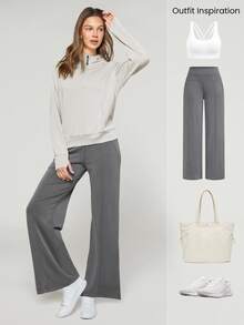 GLOWMODE Modal Silk Touch Oversized Long Sleeve Half-Zip Sweatshirt  Spring Summer - Light Grey - View 6