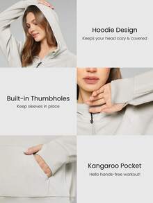 GLOWMODE Modal Silk Touch Oversized Long Sleeve Half-Zip Sweatshirt  Spring Summer - Light Grey - View 4