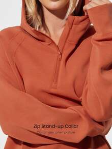 GLOWMODE Sudadera de manga larga con media cremallera, tacto de seda modal, oversize, primavera verano - Óxido marrón - Ver 3