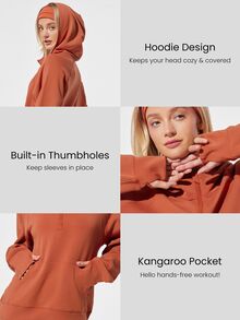 GLOWMODE Sudadera de manga larga con media cremallera, tacto de seda modal, oversize, primavera verano - Óxido marrón - Ver 4