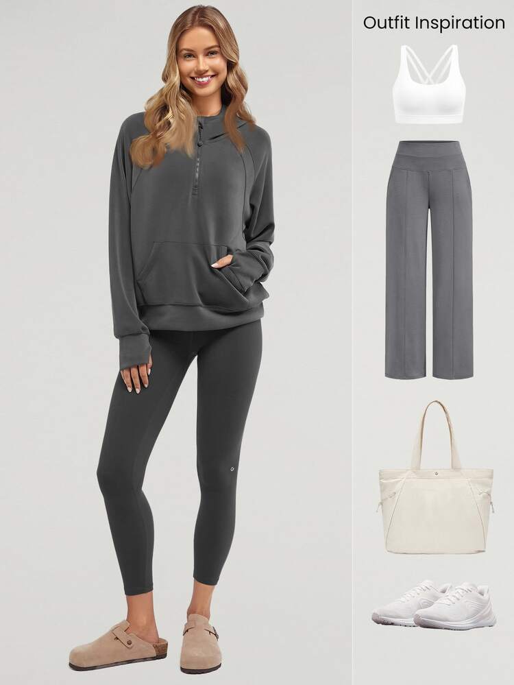 GLOWMODE Modal Silk Touch Oversized Long Sleeve Half-Zip Sweatshirt  Spring Summer - Dark Grey - View 6
