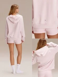 GLOWMODE Modal Silk Touch Oversized Long Sleeve Half-Zip Sweatshirt Valentine's Day - Pink - View 7